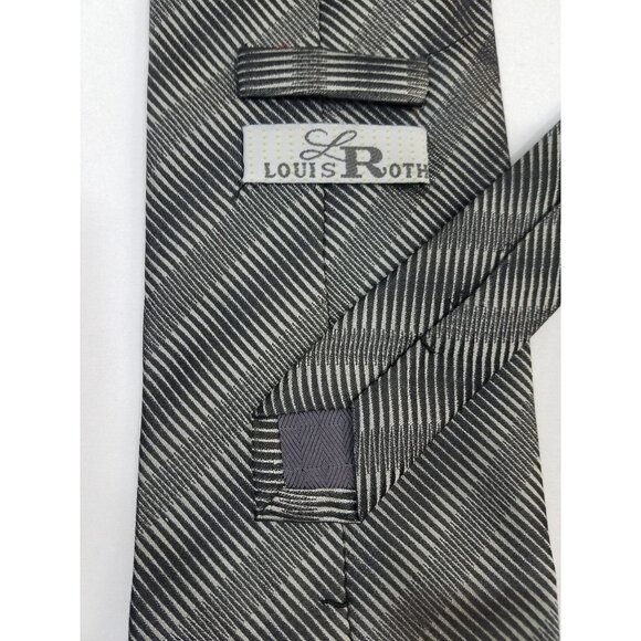 Louis Roth Mens Necktie Gray Black Striped Silk Tie Made in Korea - Picture 4 of 9